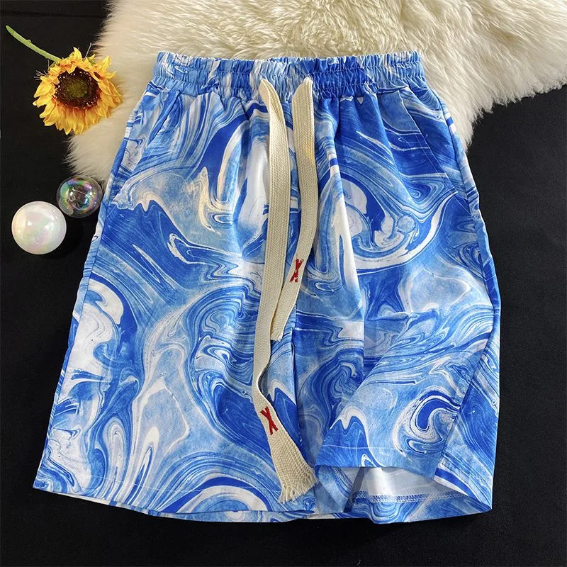 Men's Plus Size Tie Dye Shorts Summer Casual Loose Fit Wide Leg 5 Inch Knee Length Pants Streetwear Hip Hop Style