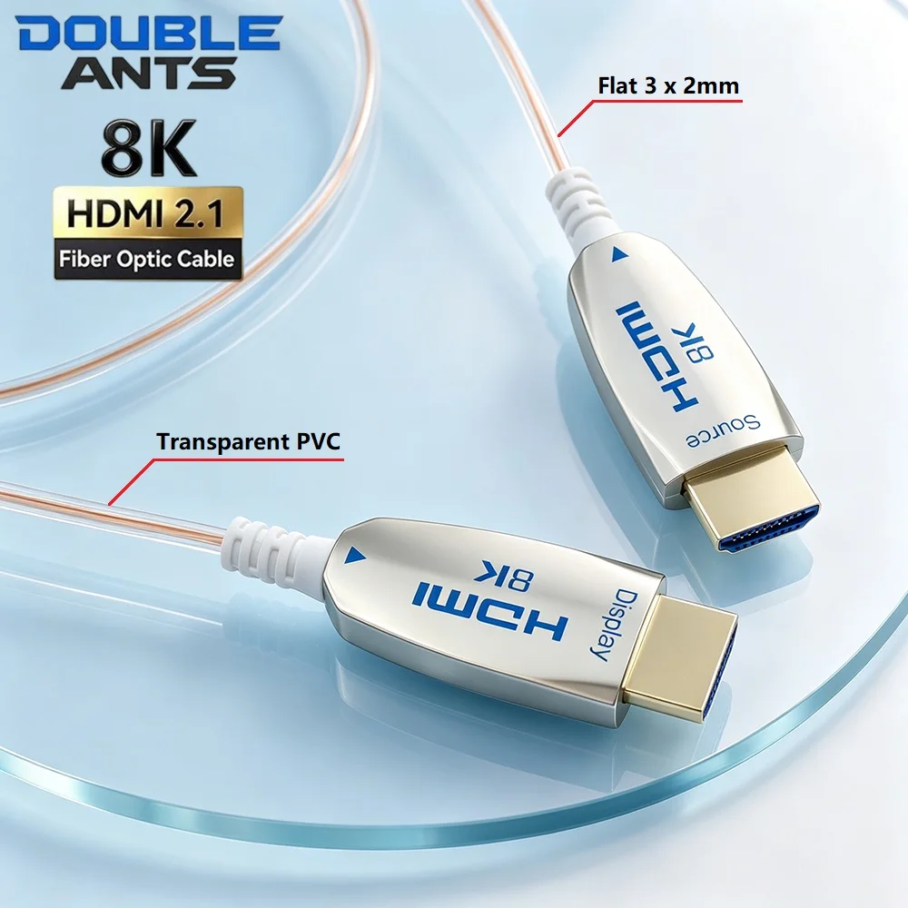 Ultra Thin 8K HDMI 2.1 Fiber Optic Cable 48Gbps 8K@60Hz 4K@240Hz Transparent Flexible Slim AOC Cable for Camera Laptop Monitor