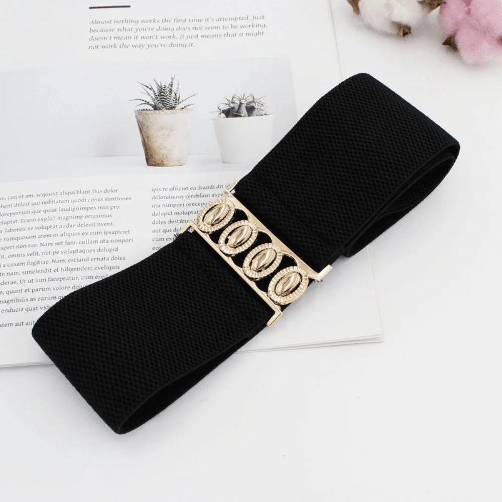 Fashion Elastic Wide Side Waistband Women Golden Buckle Waist Cover Waist Belt Straps Paired with Dress Coat