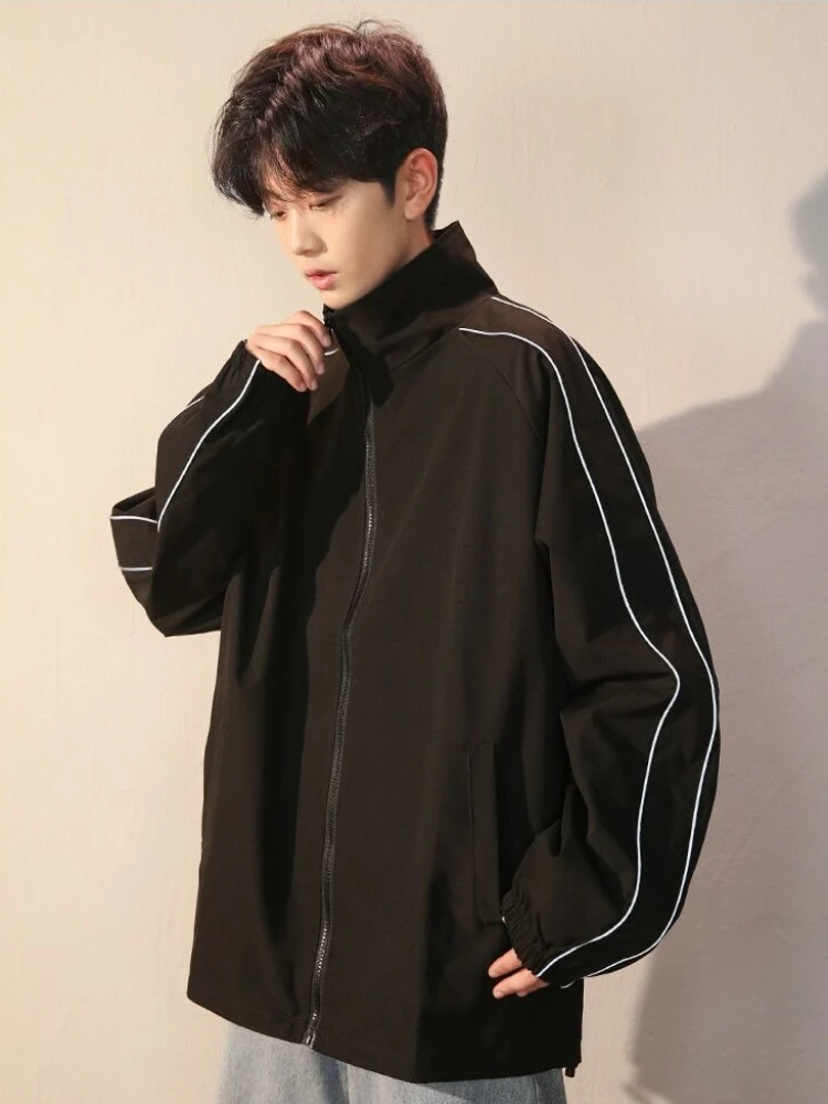 Men's Autumn Winter Hong Kong Versatile Loose Stand Collar Zipper Baseball Jacket Stylish Trendy Student Couple Athletic Top