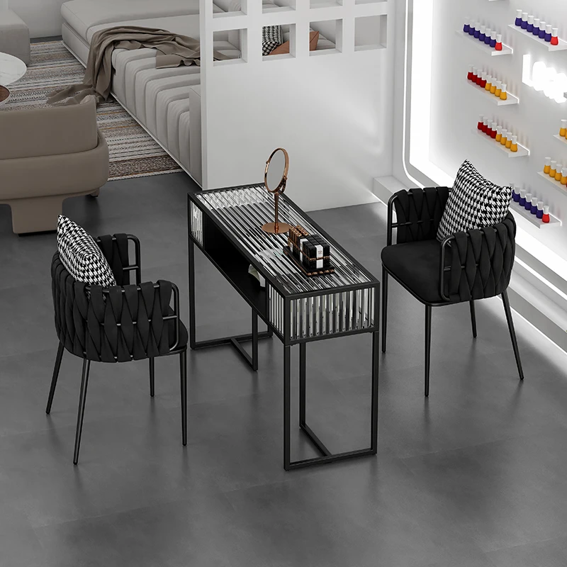 

European Design Nail Table Professionals Glass Beauty Reception Nail Table Luxury Chairs Mesa De Manicura Salon Furniture