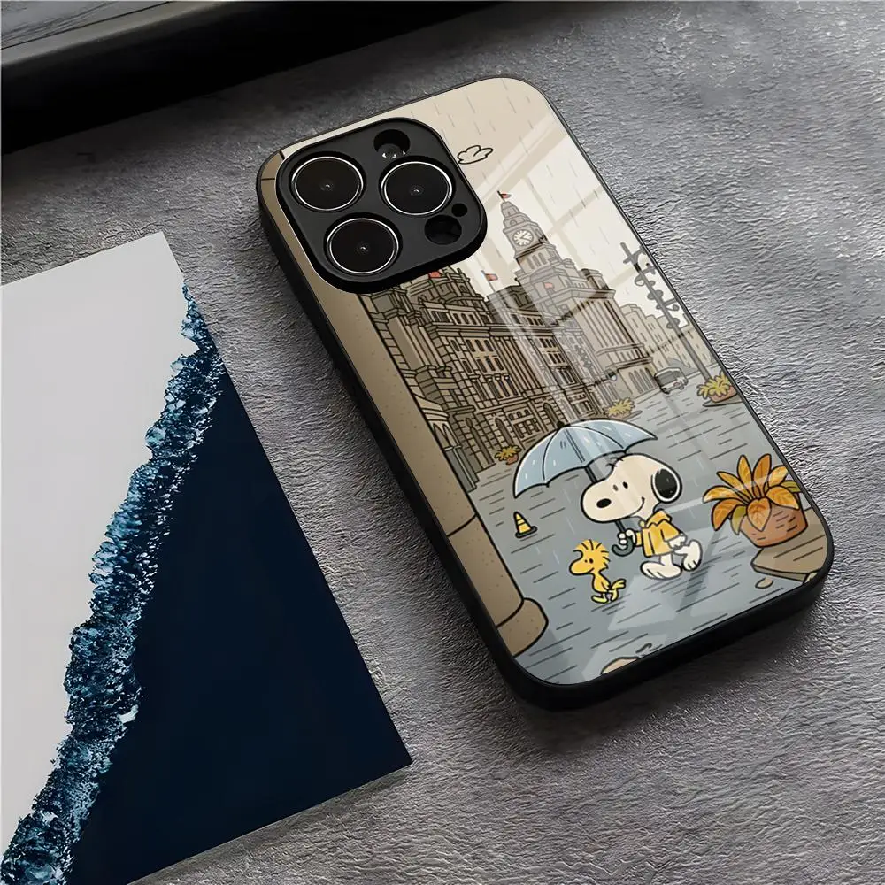 Anime S-Snoopys Phone Case For IPhone 17 Pro Max 15 Pro 16 14 Plus 12 13 Mini 11 Pro Shockproof Glass Cover