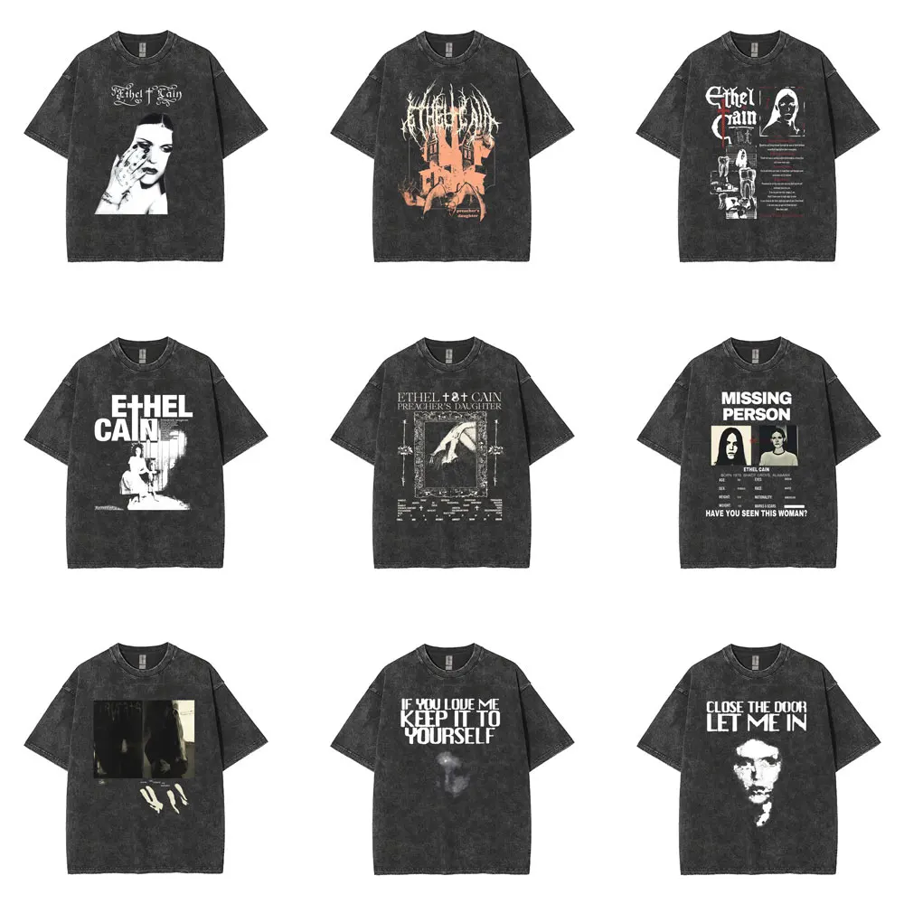 Washed‌ Vintage Ethel Cain Graphic T-shirt Men Women Clothing Retro Gothic Harajuku Short Sleeve Tees Men's Oversized Streetwear