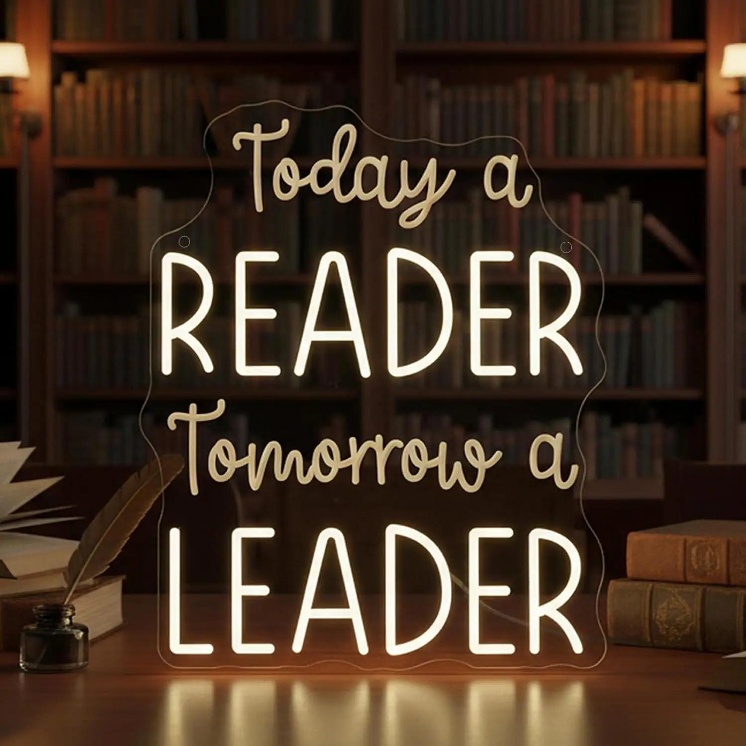 Today a Reader Tomorrow a Leader Neon Sign LED Light for Classroom Library Kids Bedroom Reading Nook Teacher Office Wall Decor
