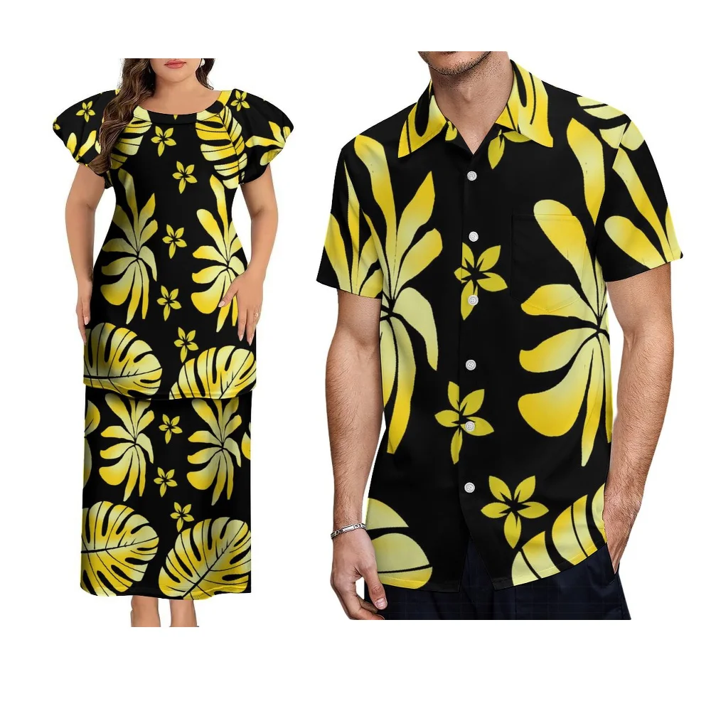 Abito da sera per coppia Pletasi polinesiano stile coppia girocollo Abito da sera da donna personalizzato Abito da coppia samoano Camicia da uomo
