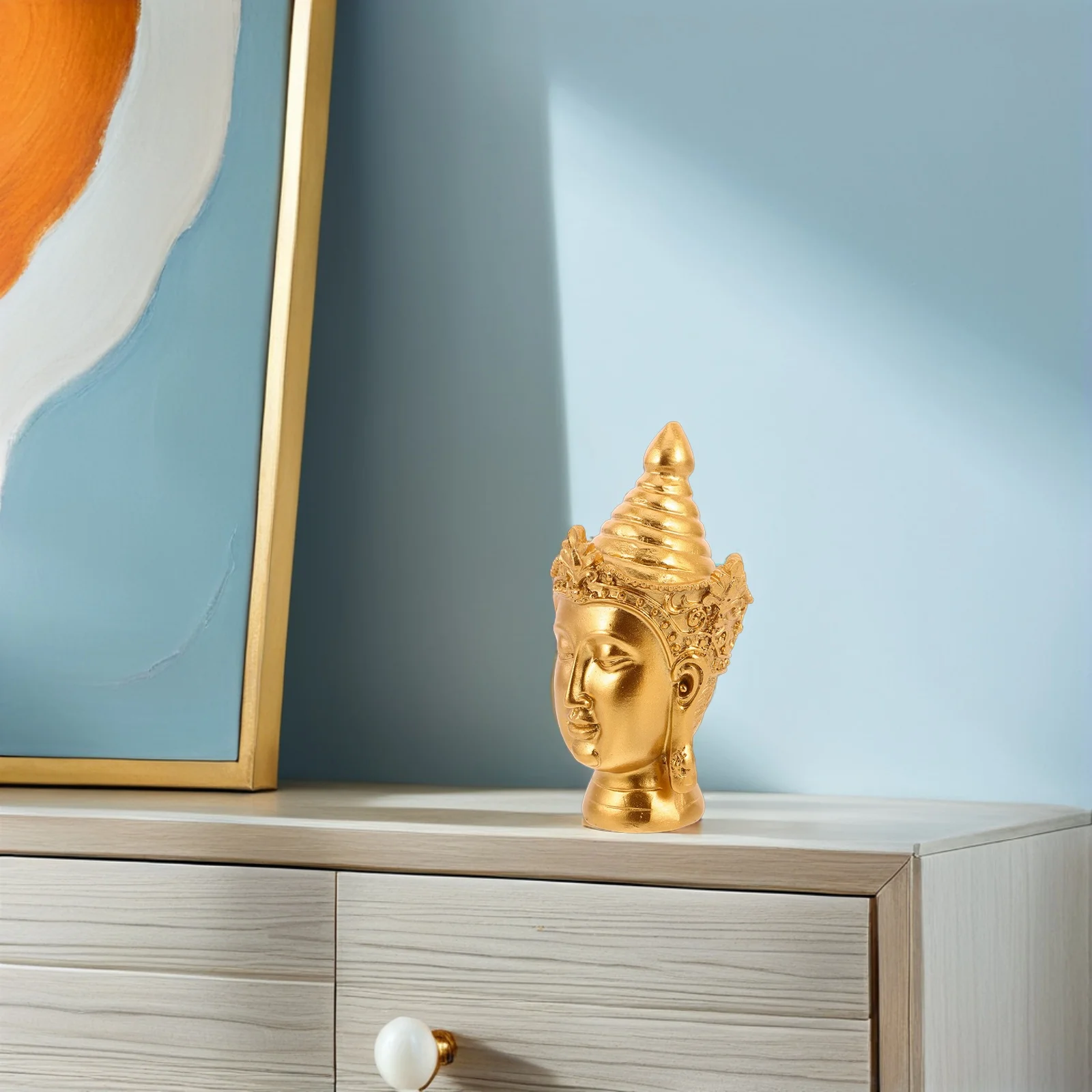 

Asian Buddha Head Statue Resin Craft Small Decorative Home Living Room Entryway Office Zen Meditation Sculpture Southeast Asian