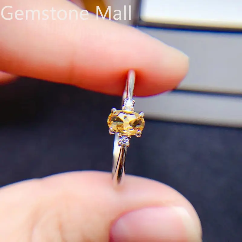 Hot Sale Citrine Silver Ring for Daily Wear 4mm * 6mm 0.5ct Natural Citrine Ring with  3 Layers 18K Gold Plating view 4