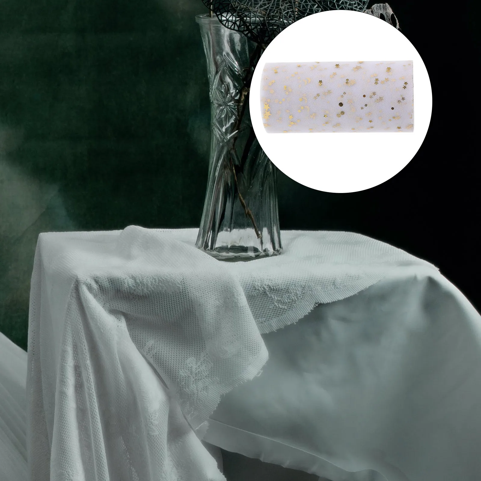 

Sequins Tutu Skirt Gauze Table Skirt White 2280x15cm Fashion Party Wedding Desk Decoration Durable Lightweight