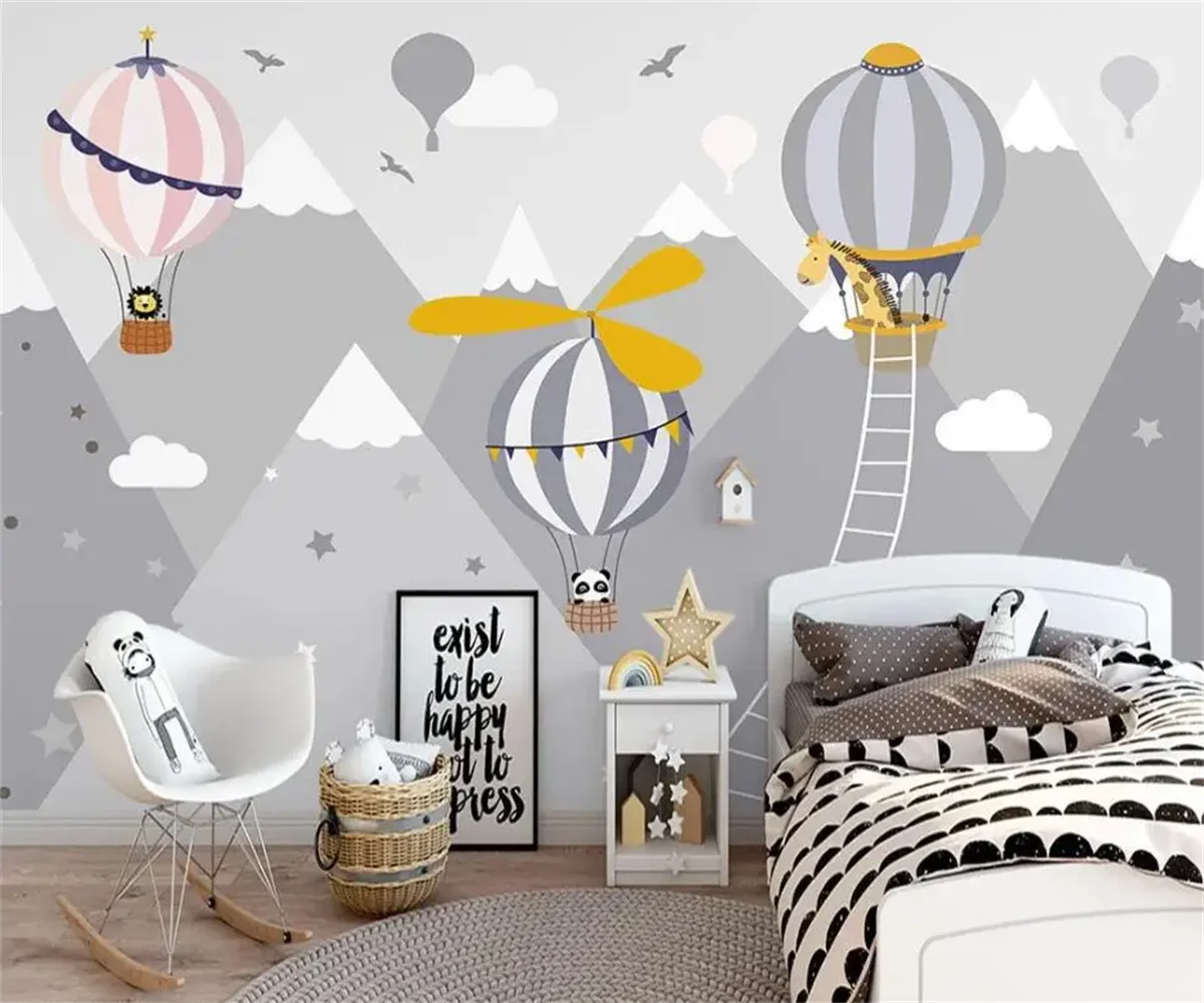 Custom wallpaper 3d mural Cartoon hot air balloon airplane animal children room background wall wallpaper for walls 3 d