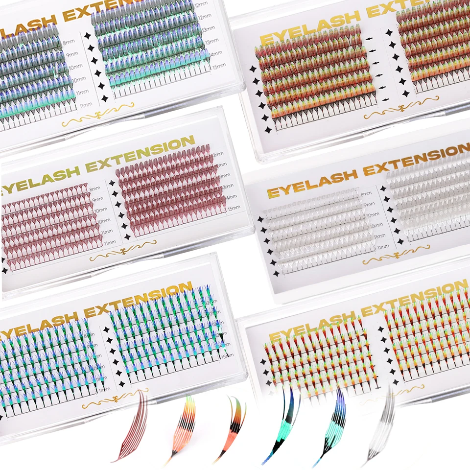 

Anime Eyelash Feather Shaped Premade Eyelashes Fan Sliver Gold Green Red Colored Comic Eyelashes Extension for Christmas Makeup