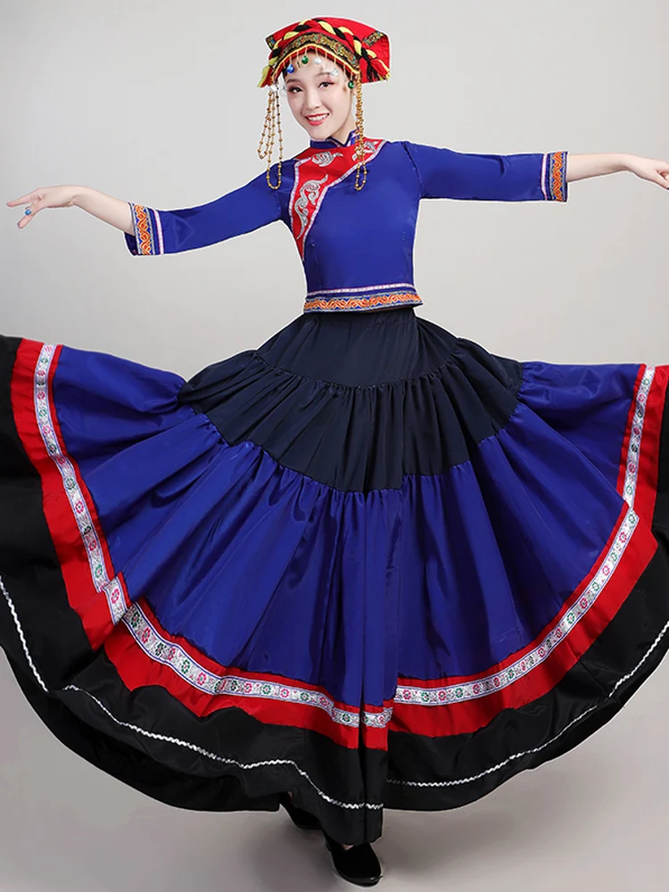 Novo étnico feminino grande contornado dr festival desempenho traje roupa de dança de montanha verão outono 209