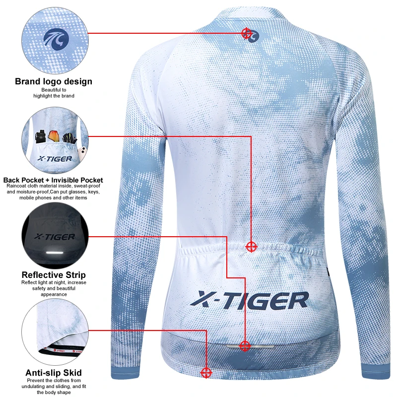 X-TIGER Women\'s Cycling Jersey Winter Thermal Long Sleeve Cycling Shirt with 4 Rear Pockets Fleece Bicycle Clothes Jeresy