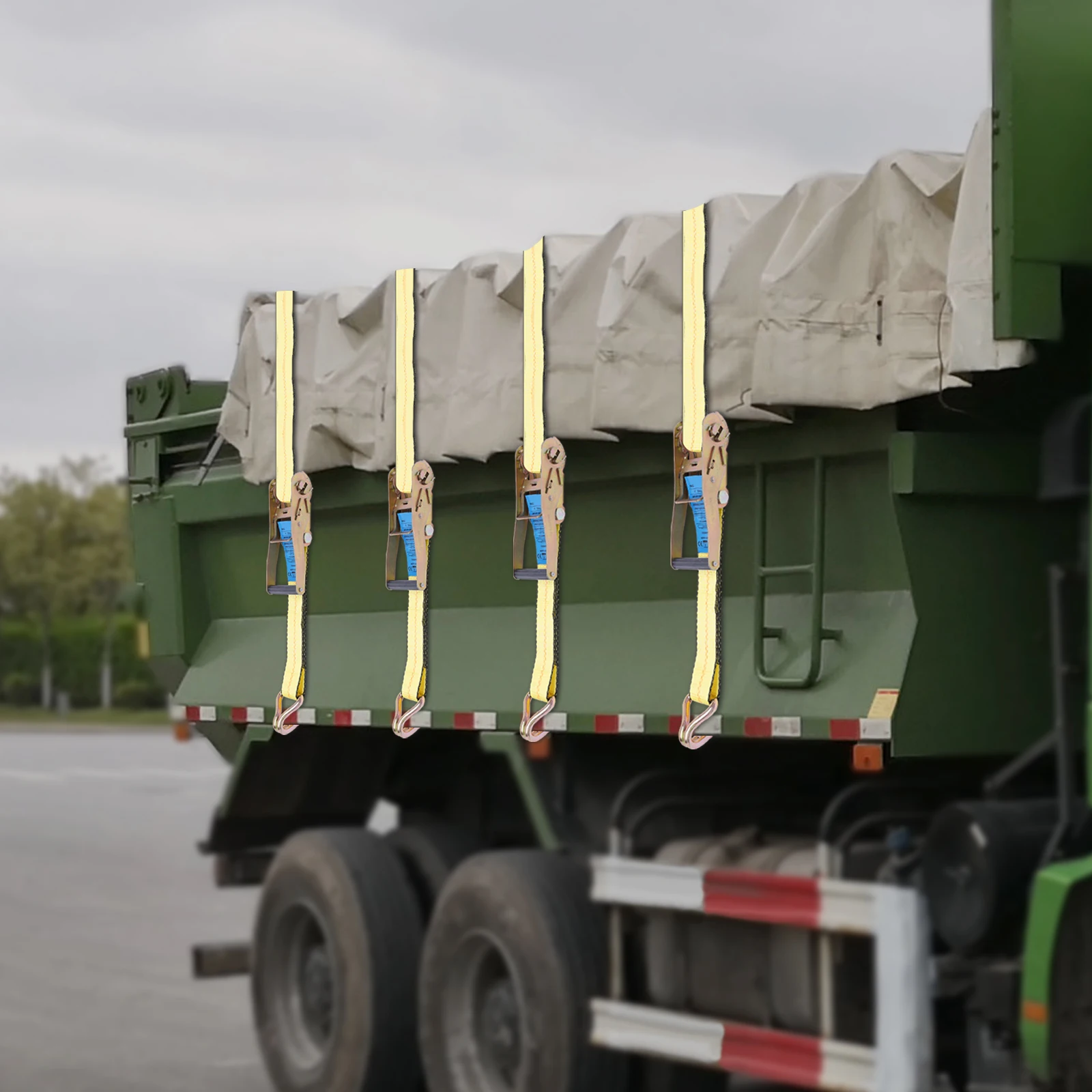 4 PACK Vastbindriemen Ratel Dubbele J-haak Heavy Duty 11000 lbs 2''x 27ft NIEUW