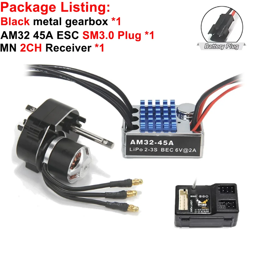 Volledig Metalen Versnellingsbak 2322 2600KV Borstelloze Motor AM32 45A ESC 21g Servo/2CH Ontvanger voor RC Auto Crawler MN82 MN78 MN168 MN99 MN98