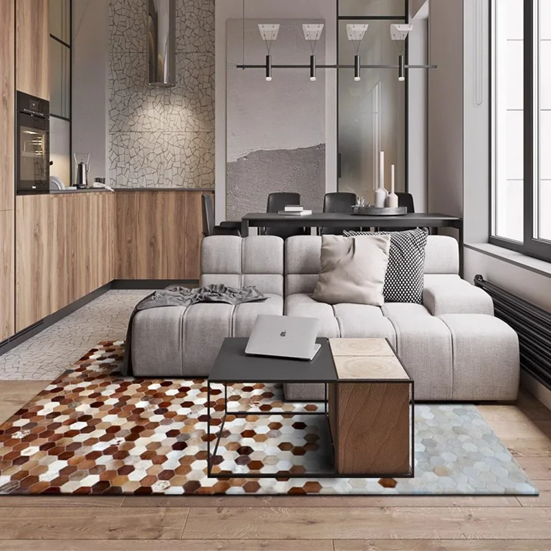 Modern Simple Real Cowhide Carpet Living Room Brown Color Home Area Rug Dining Room Mat Luxury Cloakroom Study Floor Mat