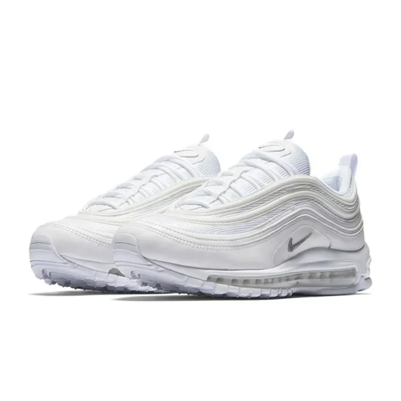 Tênis Nike-Air Max 97 para homens e mulheres, unissexo, prateado, branco, vintage, clássico, resistente ao desgaste