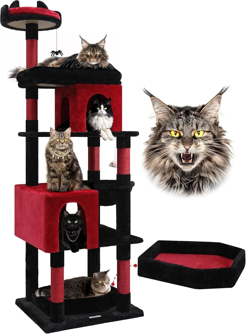 

72in Gothic Cat Tree with Coffin Bed, Large Cat Tower for Maine Coon Cats, Medieval Castle Style with Scratching Posts