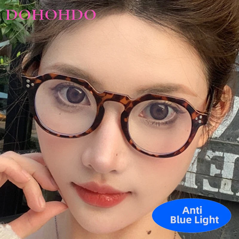 

Fashion Rice Nail Decorate Brand Design Small Round Anti-Blue Light Glasses Women Men Office Work For Computer Optical Eyewear