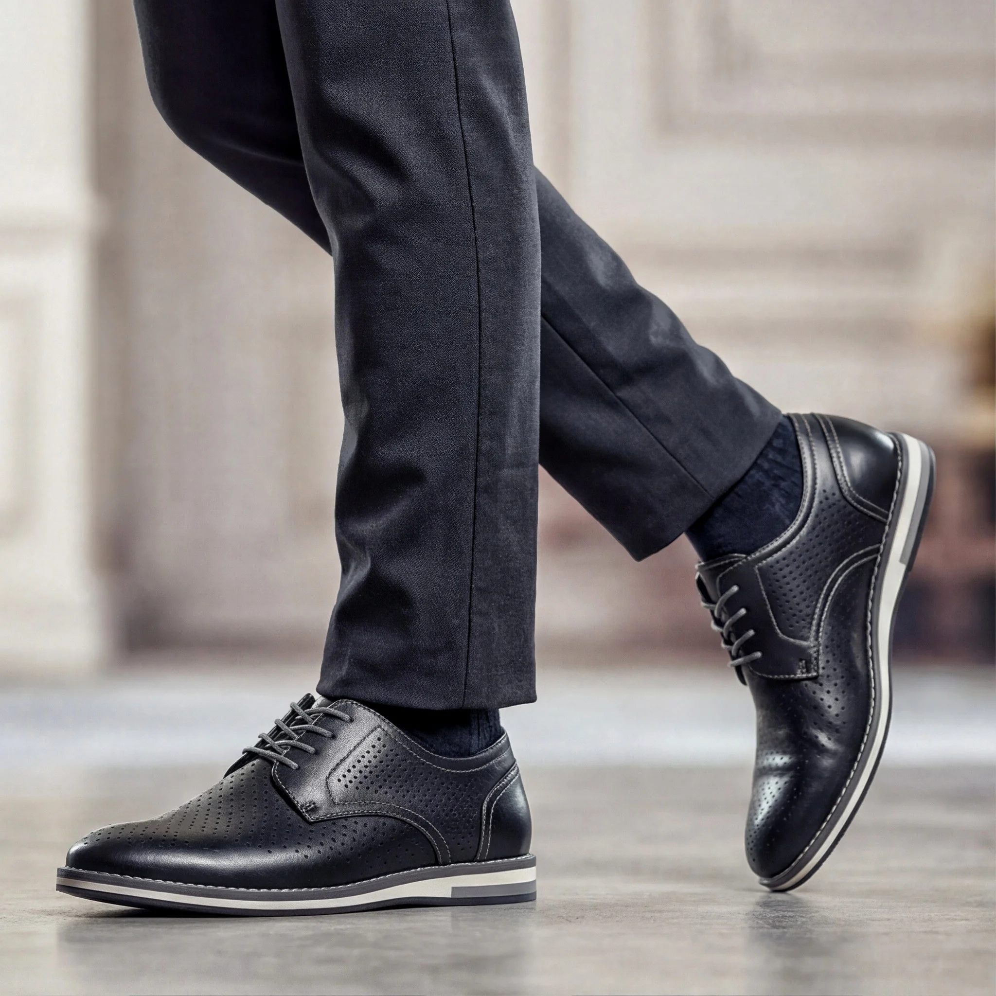 Braune atmungsaktive Herren-Freizeitschuhe, flache Schuhe mit Lochmuster, Herren-Sommerschuhe – Detail 12