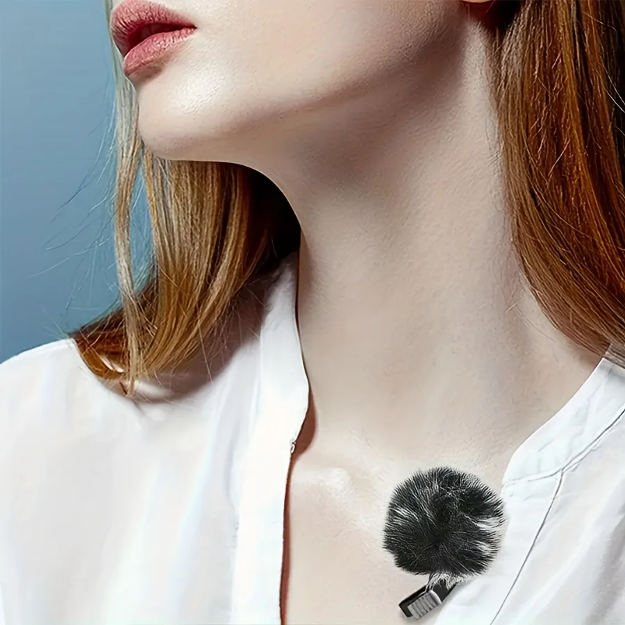 Basix Plush Lapel Microphone Cover - USB Type-C, Faux Fur Windproof Noise Reduction for Interviews & Live Streaming