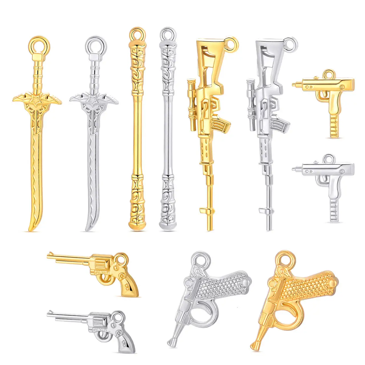 

10Pcs Wholesale Stainless Steel Simulation Knife Sword Spear Gun Accessories for Making Keychain Necklace Pendant Charms