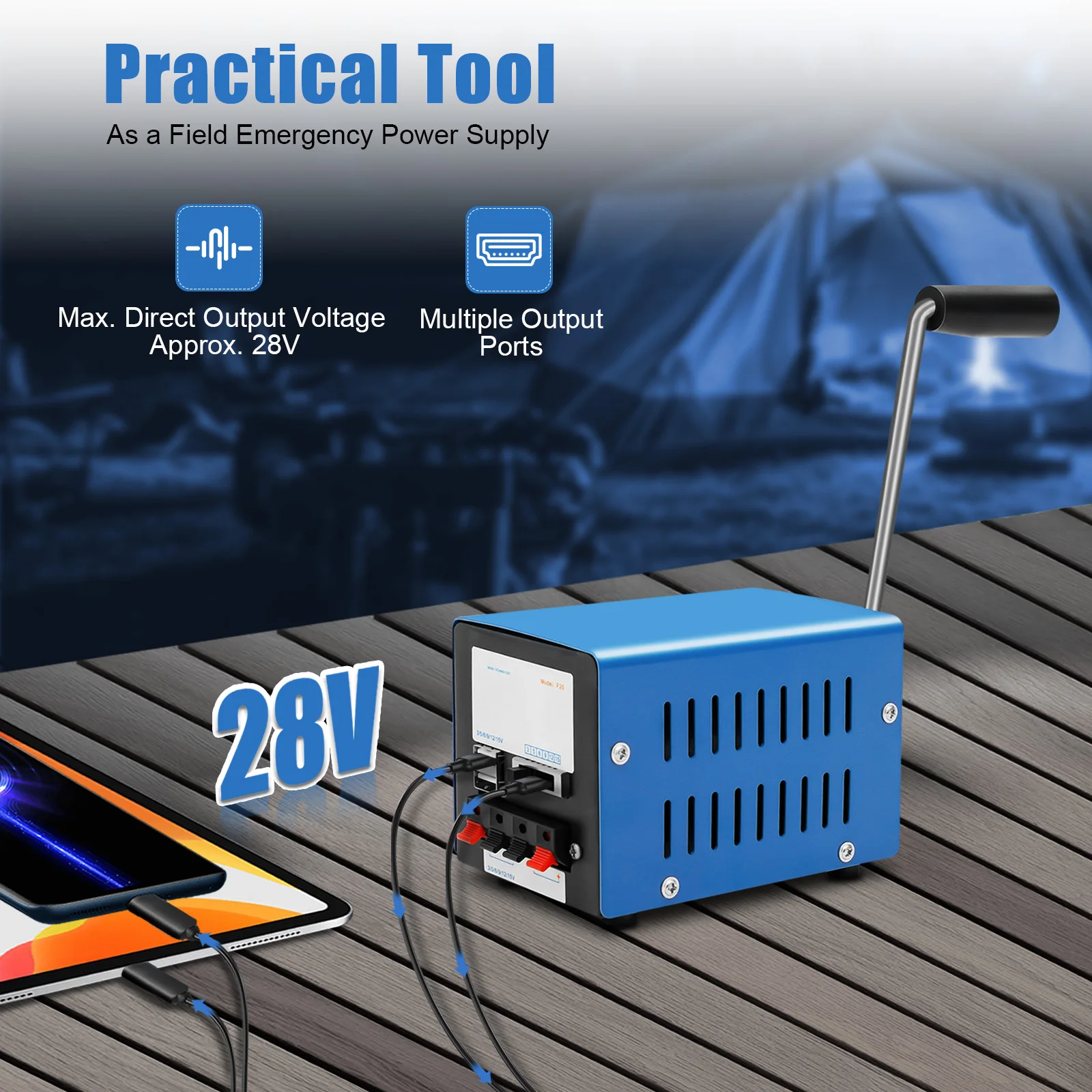 

20W Portable Generator, Hand Crank Generator, Manual Crank Generator for Outdoor Survival Tourism Emergency Power 12.7*8.6*8.8cm