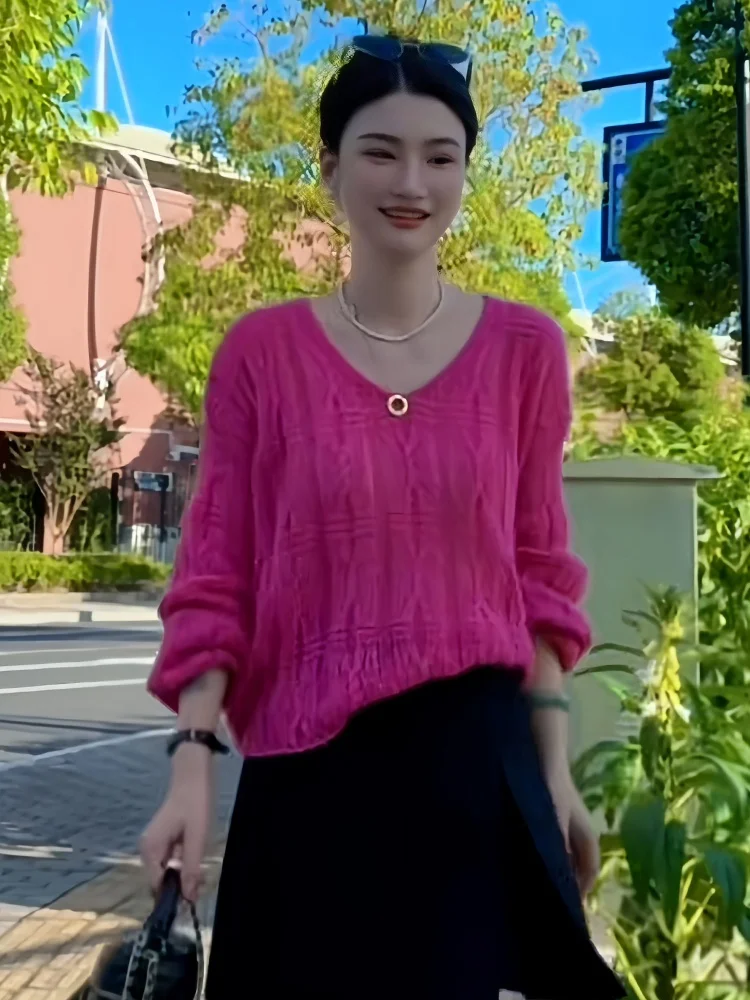 패셔너블한 레이지 슬레 롱 슬리 여성 니트웨어 가을 신상품 소형 사이즈 슬리 다용도 젊은 감각의 탑