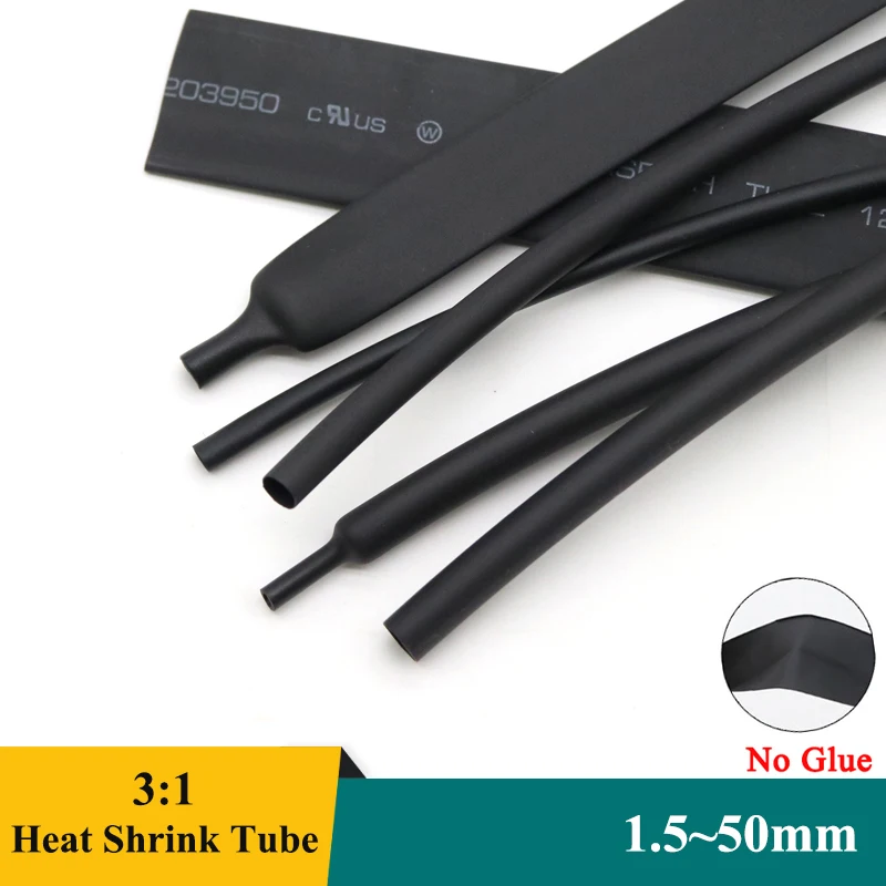 1/10M Black 3:1 Heat Shrink Tubing With No Glue1.5~50mm Cable Wrapping Cover Heat-shrinkable Sleeve Sheath Insulation For Wires