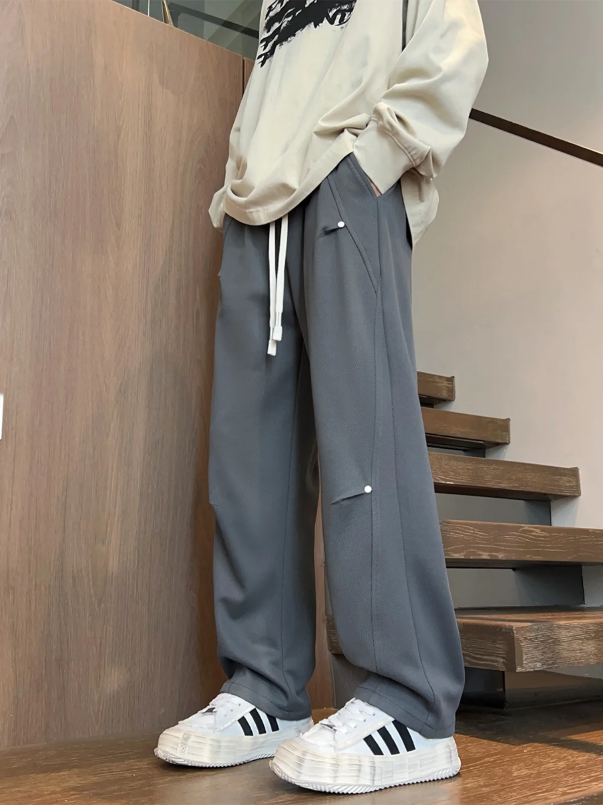 

American High Street Men's Spring Autumn Wide Leg Pants Casual Straight Leg Sweatpants Loose Fit Teenage Faion Long Trousers