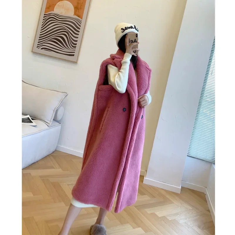 Home Teddy Bear Vest Coat Women\'s Midi Alpaca Silhouette Fur Jacket Elegance Elevate Winter Wardrobe Charm