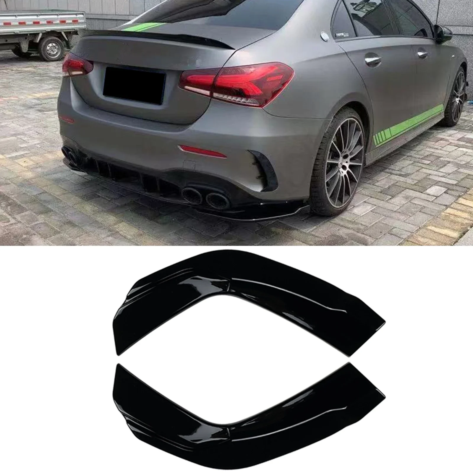 

New！ For Mercedes Benz A Class W177 V177 A35 A45 AMG Sedan 2019-2023 Gloss Black Rear Bumper Side Spoiler Cover Splitter Protect