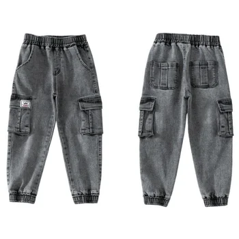 Boys Elastic Waist Jeans 4 Boys Denim Pants Elastic Waist Trousers Spring Autumn Pocket Jeans Teenager Kids Boys Fashion Sports Casual Clothes 2-12 Years 4