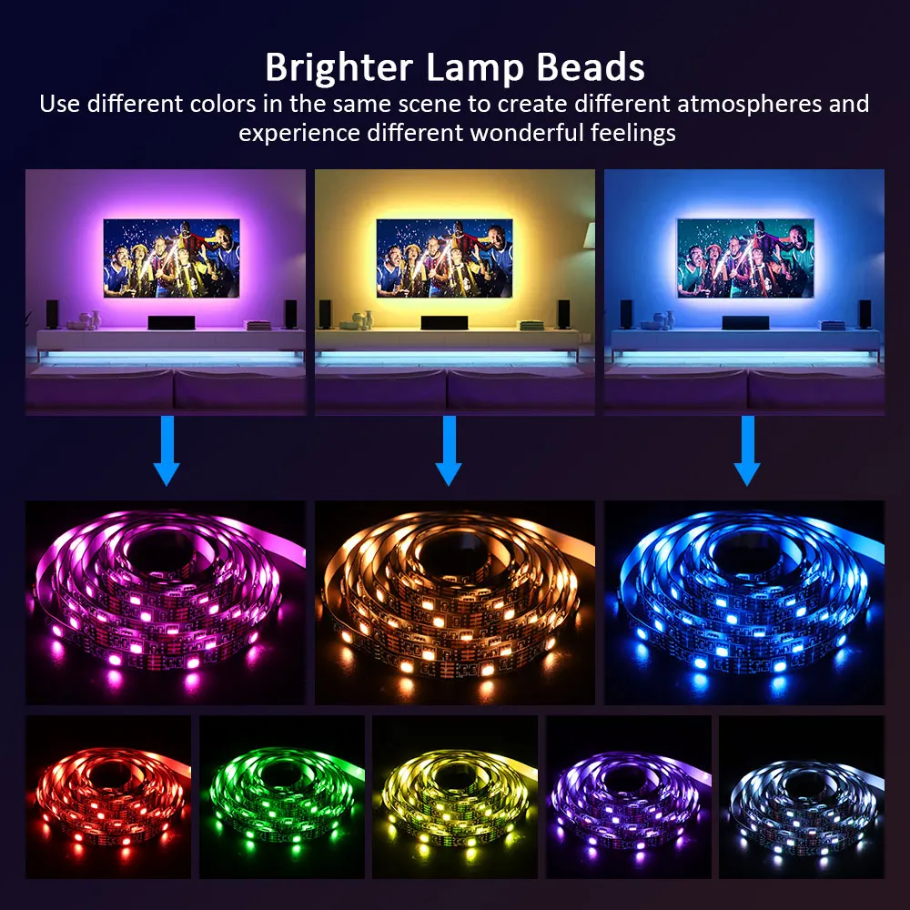 Mexllex 5V USB RGB5050 TV Led Strip Backlight, APP Control,16 Million Colors Flexible Ribbon for PC Laptop Room, Bedroom or Gift