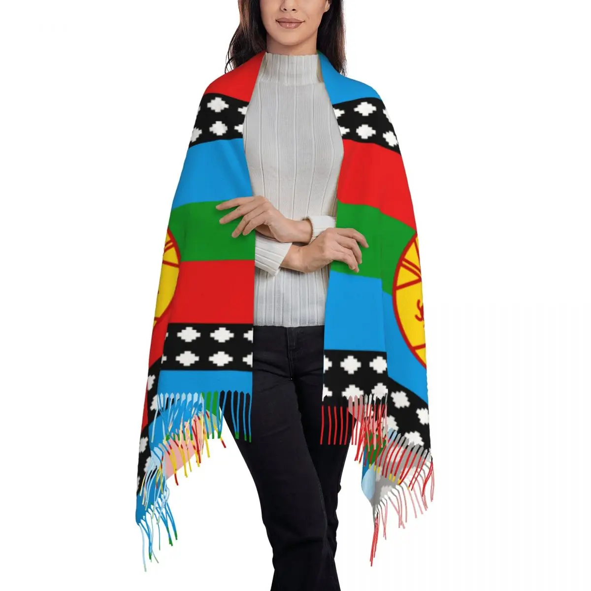 Mapuche Flag Women\'s Pashmina Shawl Wraps Fringe Scarf Long Large Scarf