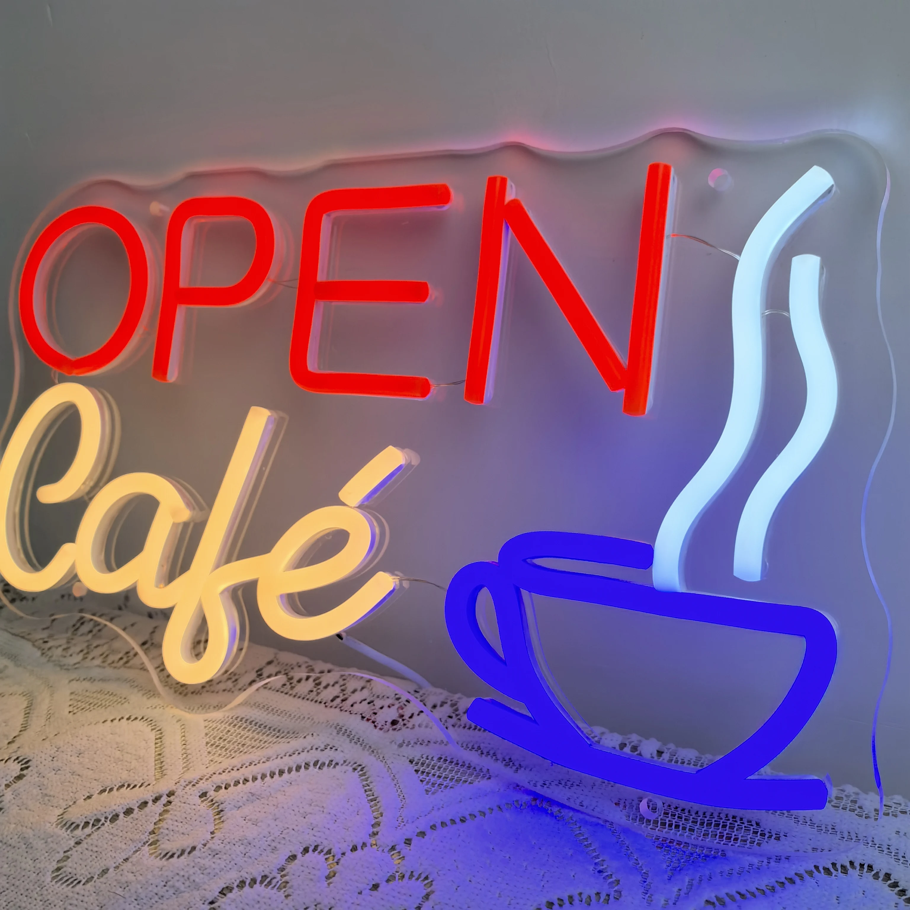 Coffee Cafe Open Neon Signs Coffee Sign Wall Art Decor Accessories Led Light Cafe Sign Shop Decorations Backdrop Banner Station