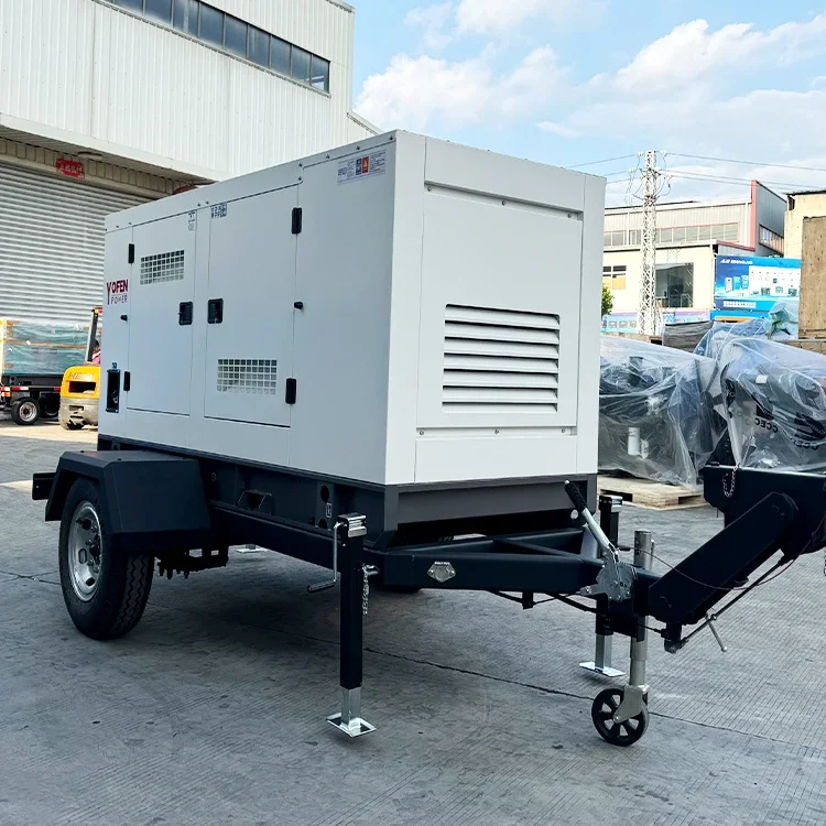 مولد ديزل فائق الصمت 30/40/50/80/100kva KW 50hz مخزون مولد ديزل مولد عازل للصوت مع مقطورة للحفلات الموسيقية