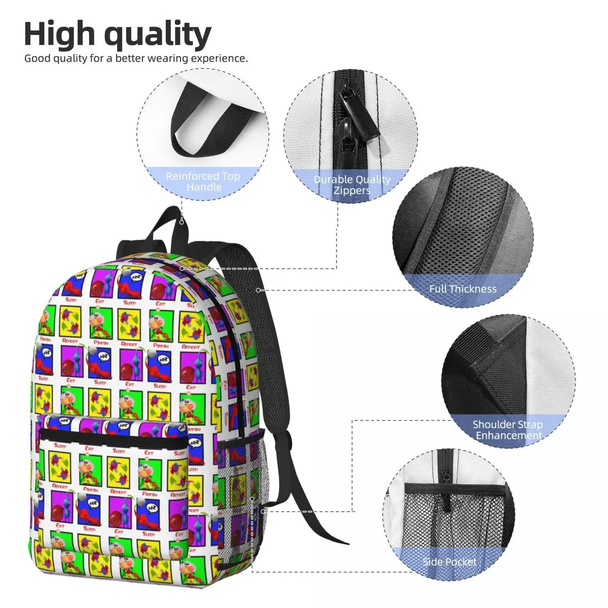 Eat Sleep Pikmin Repeat Backpack Daypack Large Capacity Boys Girls BookBag School Bag Shoulder Bags for Men Women