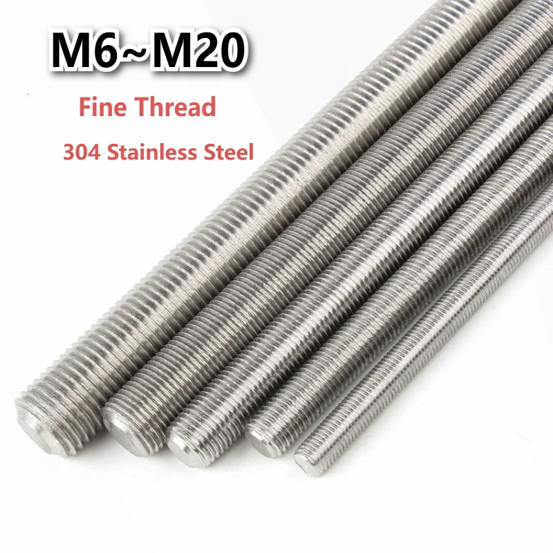 1Piece/Lot M6-M20 Full Threaded Fine Thread Rods Screws Rod Fully Metric Thread Rods Shaft Bar 304 Stainless Steel L=250mm