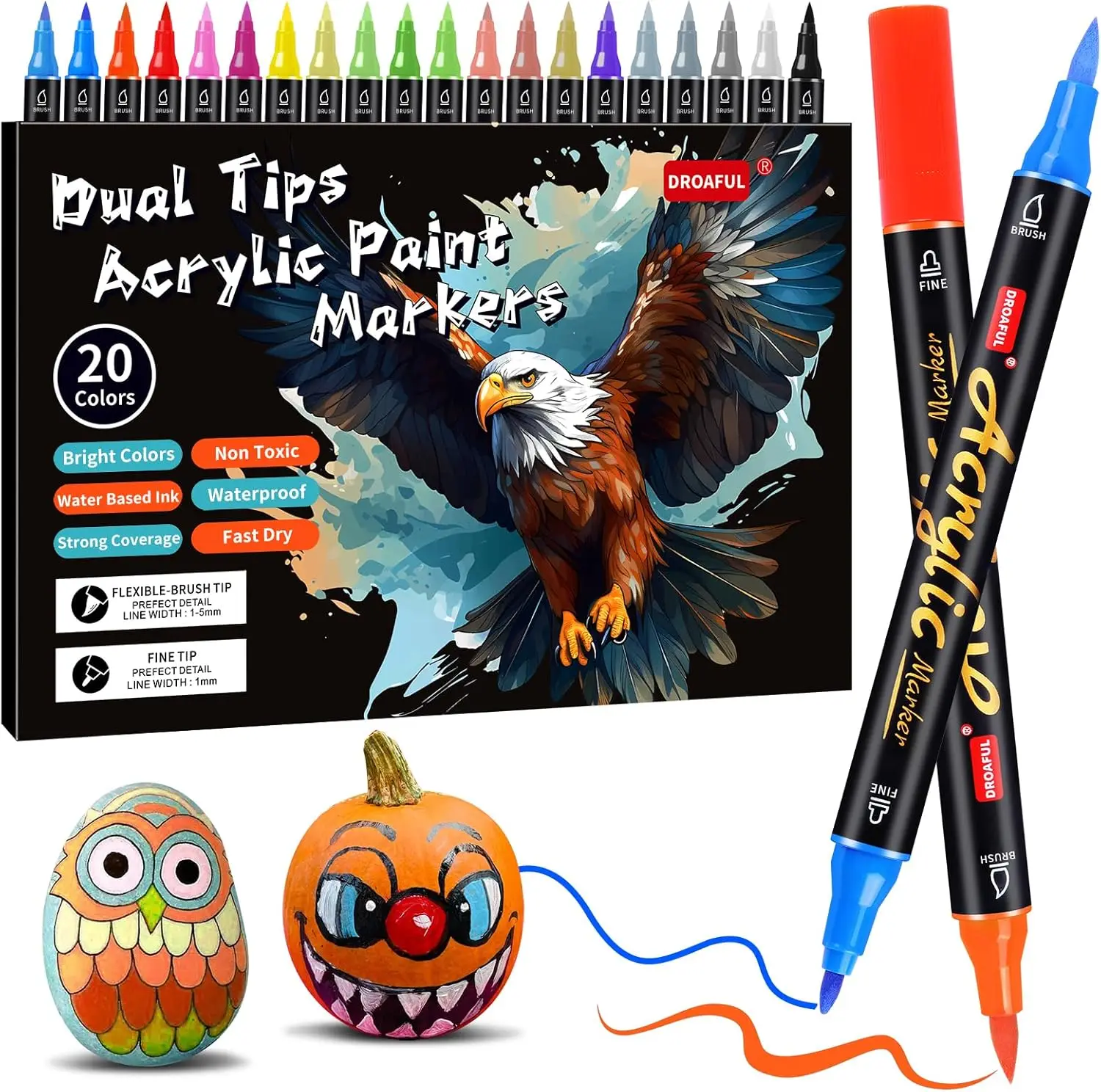 

20 Colors Dual-Tip Acrylic Paint Pens, Waterproof Markers for Rock, Fabric, Metal, Glass, Wood & Canvas Art