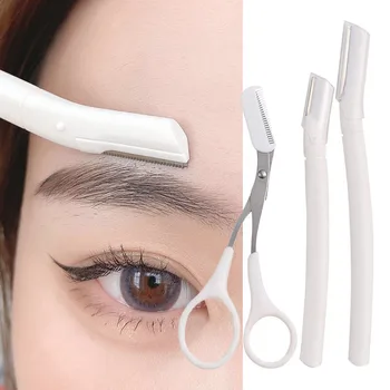 Karsyngirl 2/3 pçs feminino sobrancelha trimmer depilador facial sobrancelha removedor de pêlos de aço inoxidável sobrancelha navalha ferramentas de beleza