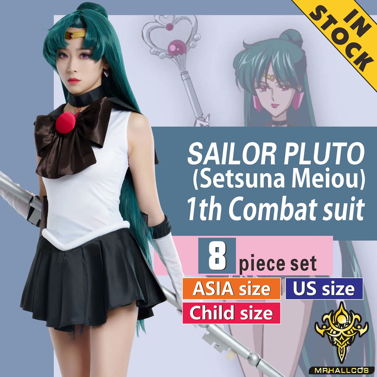 Mrhallcos anime cosplay sailor pluto setsuna meiou monde kristall kleid outfits kostüm halloween party kind erwachsene frauen plus größe