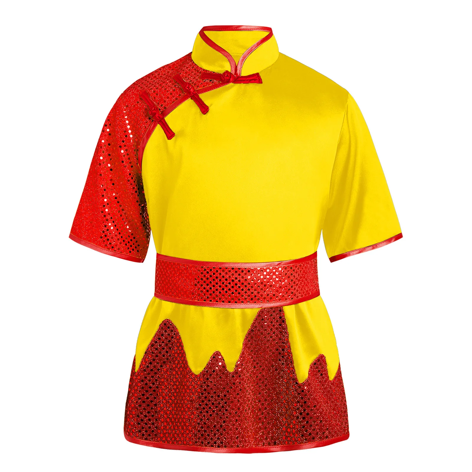 

Sparkling Martial Arts Uniform Set for Boys with Shiny Sequins Top And Elastic Waist Pants for Cultural Performance And Practice