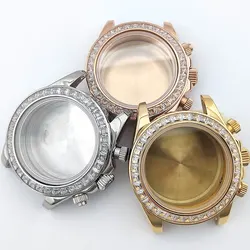 Vk63 Case 39mm Case Gold Silver Rose Case Diamond bezel high-quality Japanese QuartzTiming Code Suitablefor Vk63 Quartz Movement