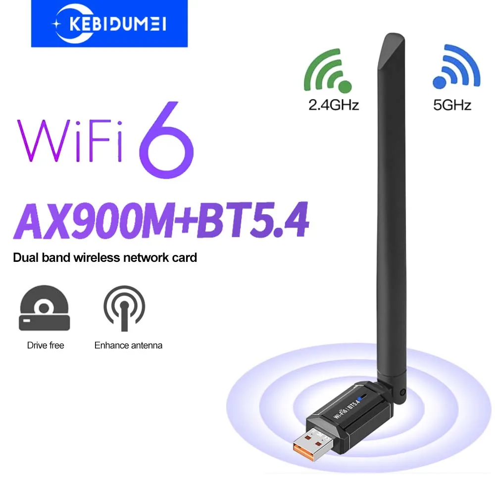 

USB WiFi 6 Адаптер USB Bluetooth 5.4 Беспроводная сетевая карта 900 Мбит/с Аудиоприемник Двухдиапазонный 2,4 5G Бесплатный драйвер для ПК