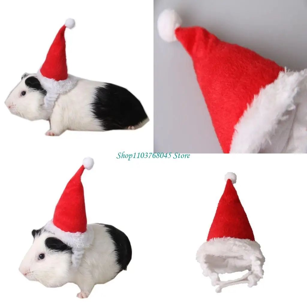 R53F Pet Xmas Santa Cap with Adjustable Strap for Ferret Rabbit Small Animal