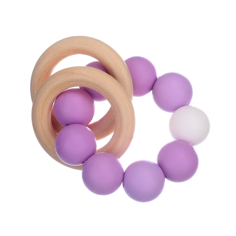 Wooden Toys Baby Bracelets Teether Silicone Beads Teething Wood Ring Rattles Toys Infant Nursing Gift for Newborns BPA Free