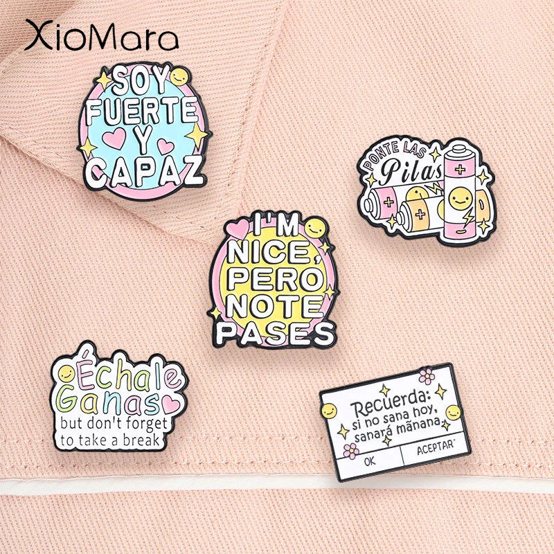 Computer pop-ups Enamel Pins Spanish Positive Power Quote Self Care Ponte Las Pilas Brooch Lapel Badge Jewelry Gifts for Friends