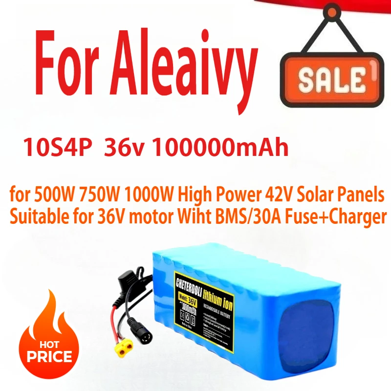 100Ah 10S4P 36V Battery Pack 500W 750W 1000W High Power 42V Solar Panels Suitable for 36V motor Wiht BMS/30A Fuse+Charger