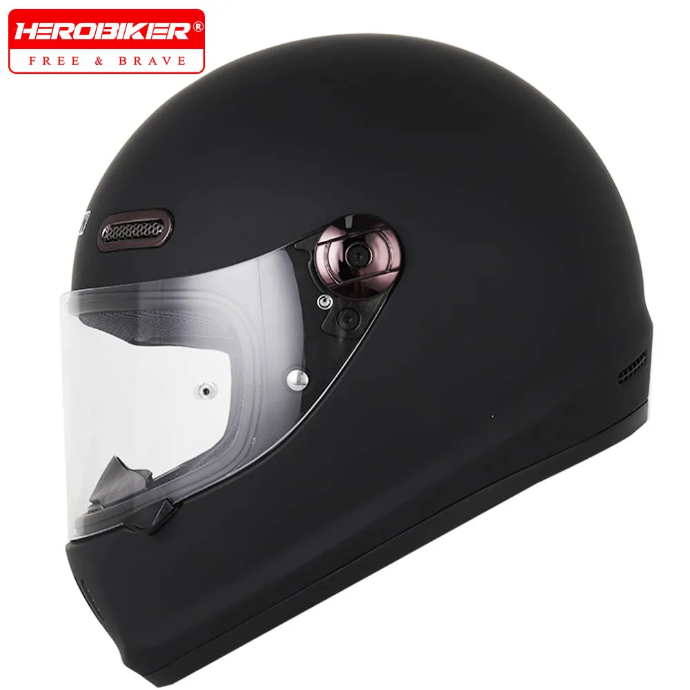 

Men Moto Full Face Helmet Retro Motorcycle Helmets Black Motorbike Breathable Helmet Summer Sun Riding Helmet DOT Approved