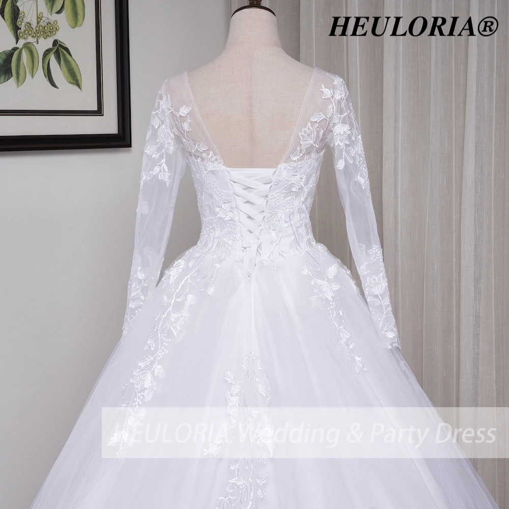 HEULORIA princess wedding dress Long Sleeve lace applique Plus Size Ball Gown bride dress lace up robe de mariee